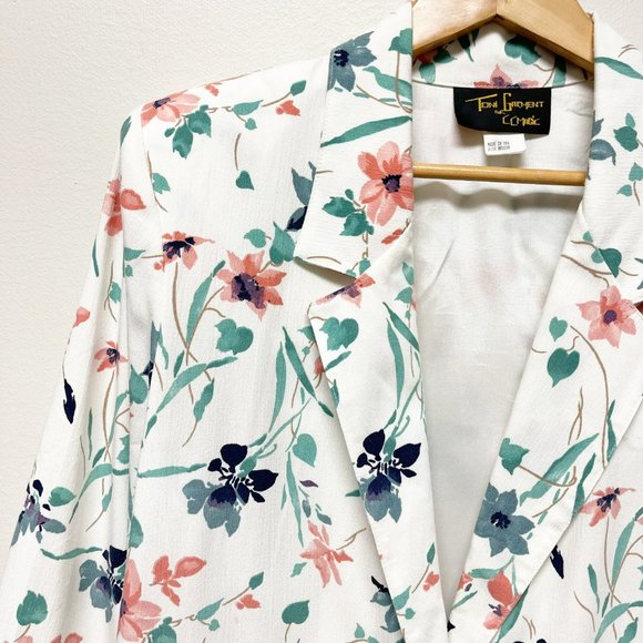 TONI GARMENT Vintage Spring Floral Long Line One Button Blazer White Pin… - Picture 2 of 16